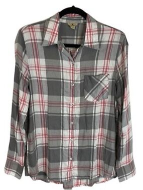 Calvin Klein Jeans Gray Plaid Shirt with Red Stripe Accent